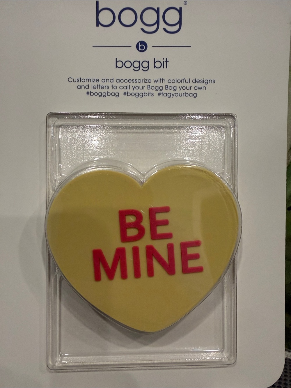 BOGG BAG Yellow Heart 'BE MINE' Bag Charm with Red Lettering